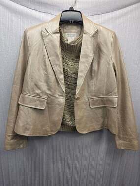 Worthington Women's Champagne Gold Leather Blazer Jacket Size XL